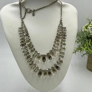 Chicos Silver Tone Double Strand‎ Layered Light Dark Gray Faceted Bead Necklace